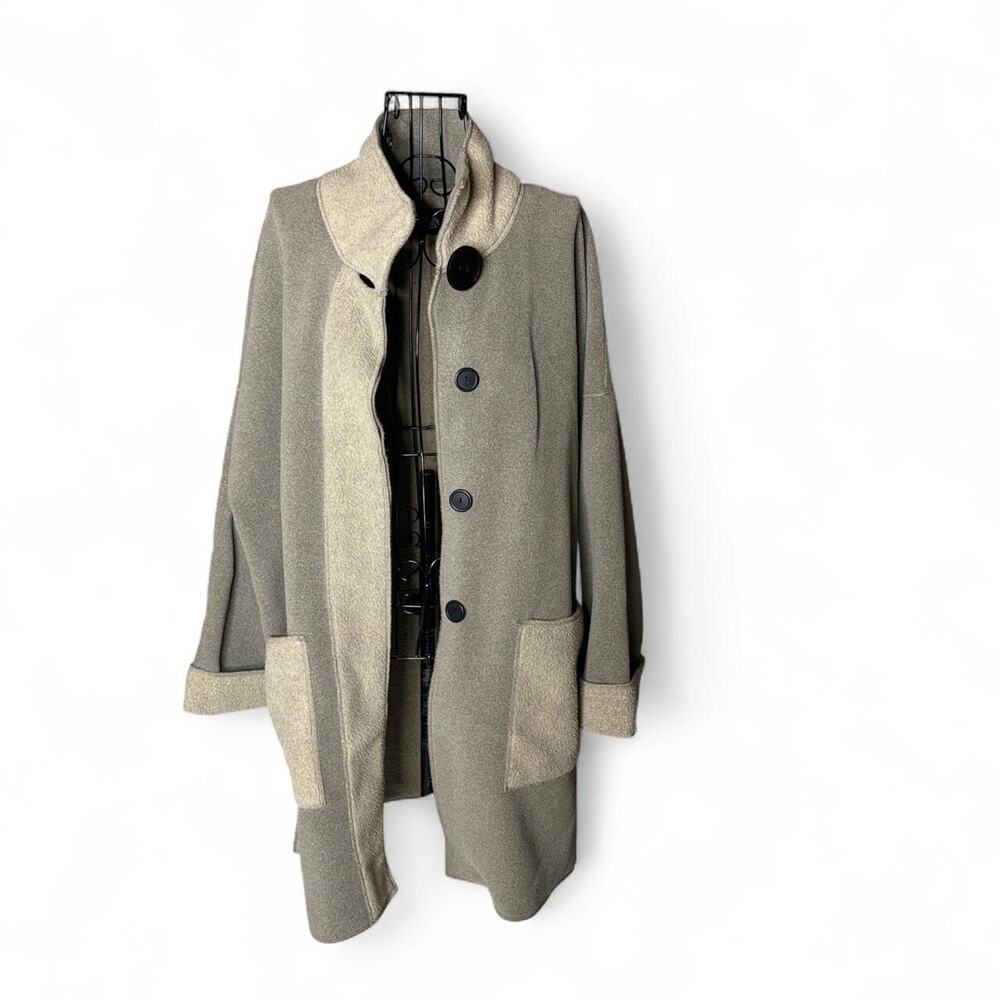 Cameleon Fleece Coat Jacket Women M/L Two Tone Oversized Button Up Lagenlook